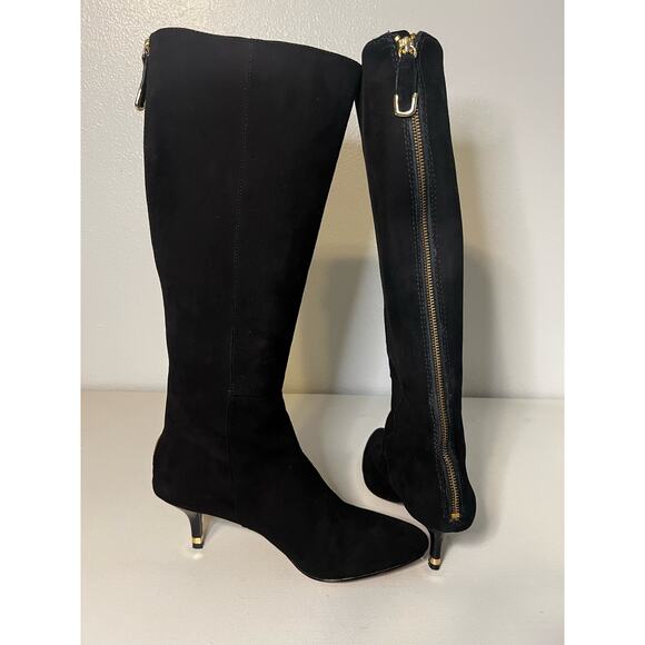 Coach FAYTH Suede Boots Black Kitten Heel Tall Zip Back Size 9.5M EUC - Picture 1 of 15